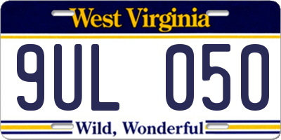 WV license plate 9UL050