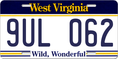 WV license plate 9UL062