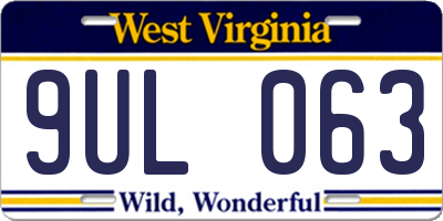 WV license plate 9UL063