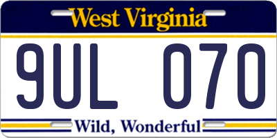 WV license plate 9UL070