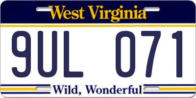 WV license plate 9UL071