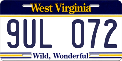 WV license plate 9UL072