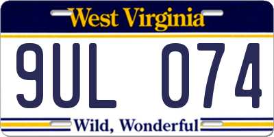 WV license plate 9UL074