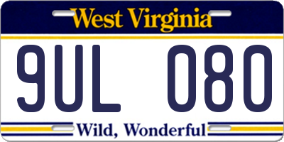 WV license plate 9UL080