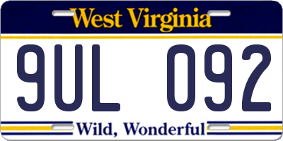 WV license plate 9UL092