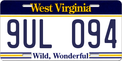 WV license plate 9UL094