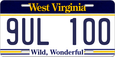 WV license plate 9UL100