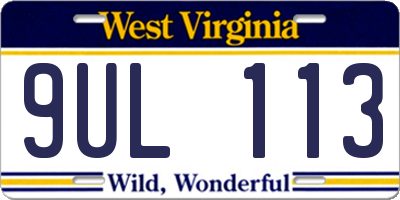 WV license plate 9UL113