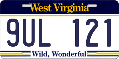 WV license plate 9UL121