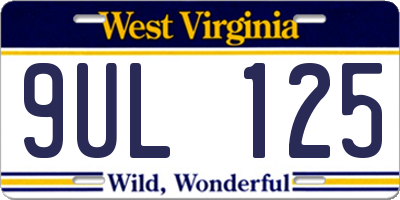 WV license plate 9UL125