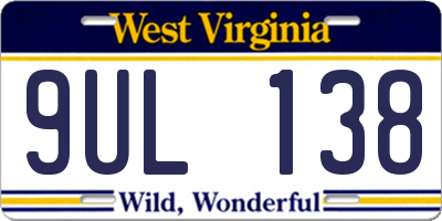WV license plate 9UL138