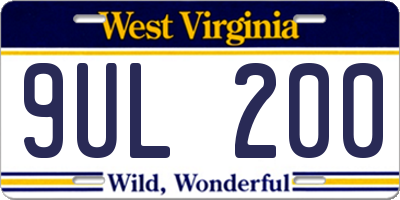 WV license plate 9UL200
