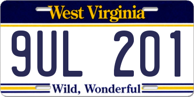 WV license plate 9UL201