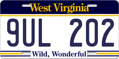 WV license plate 9UL202