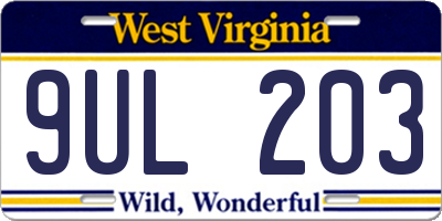 WV license plate 9UL203
