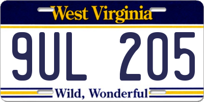 WV license plate 9UL205