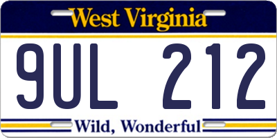 WV license plate 9UL212