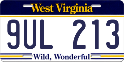 WV license plate 9UL213