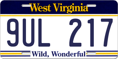WV license plate 9UL217