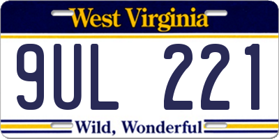 WV license plate 9UL221
