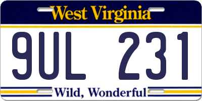WV license plate 9UL231