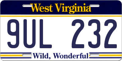 WV license plate 9UL232