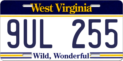 WV license plate 9UL255