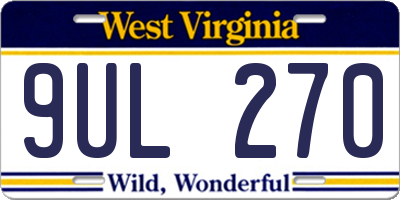 WV license plate 9UL270