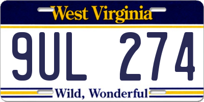 WV license plate 9UL274