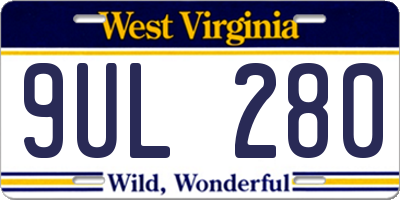 WV license plate 9UL280
