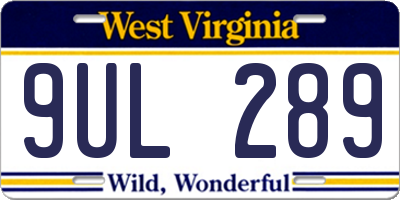 WV license plate 9UL289