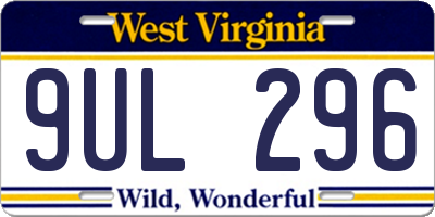 WV license plate 9UL296