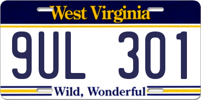WV license plate 9UL301
