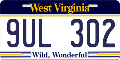 WV license plate 9UL302