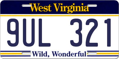 WV license plate 9UL321
