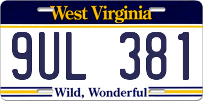 WV license plate 9UL381