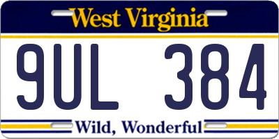 WV license plate 9UL384