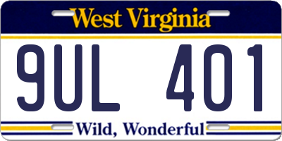 WV license plate 9UL401