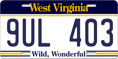 WV license plate 9UL403