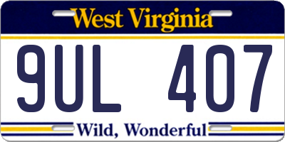 WV license plate 9UL407