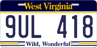 WV license plate 9UL418