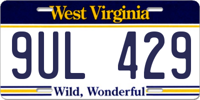 WV license plate 9UL429