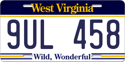 WV license plate 9UL458