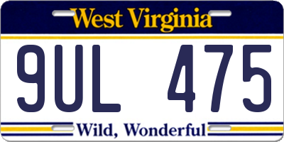 WV license plate 9UL475