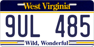 WV license plate 9UL485