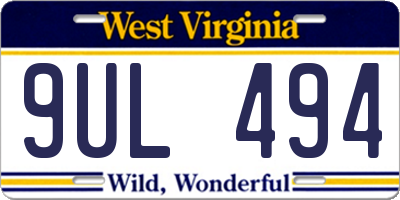 WV license plate 9UL494