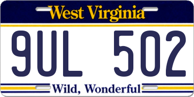 WV license plate 9UL502
