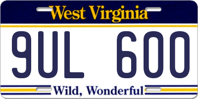 WV license plate 9UL600