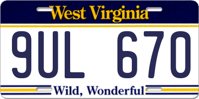 WV license plate 9UL670