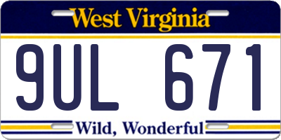 WV license plate 9UL671